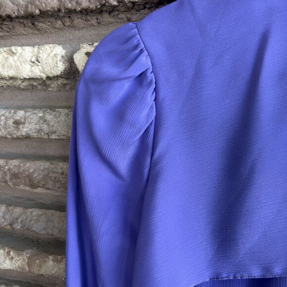 Vintage 80s Purple High Neck Ruffle Modest Secretary Blouse Size 5 Puffy Sleeves - Picture 7 of 9